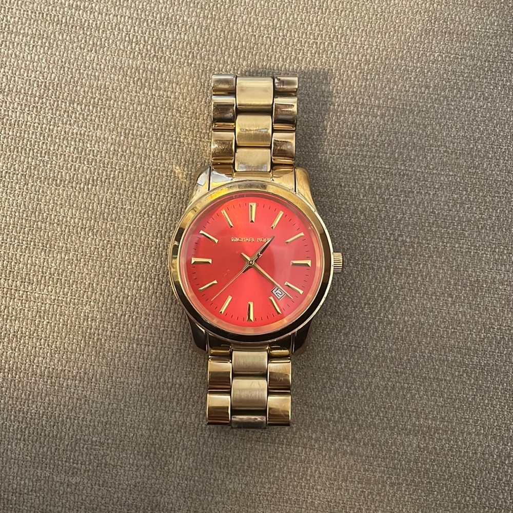 Michael Kors gold watch - coral round face